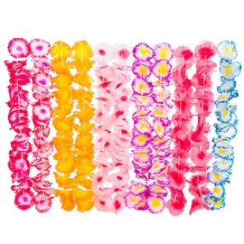Two-Tone Luau Carnation Leis Necklace, Tropical Flower Assorted Floral Designs, Party Fun, 38" Inches (12-Pack)