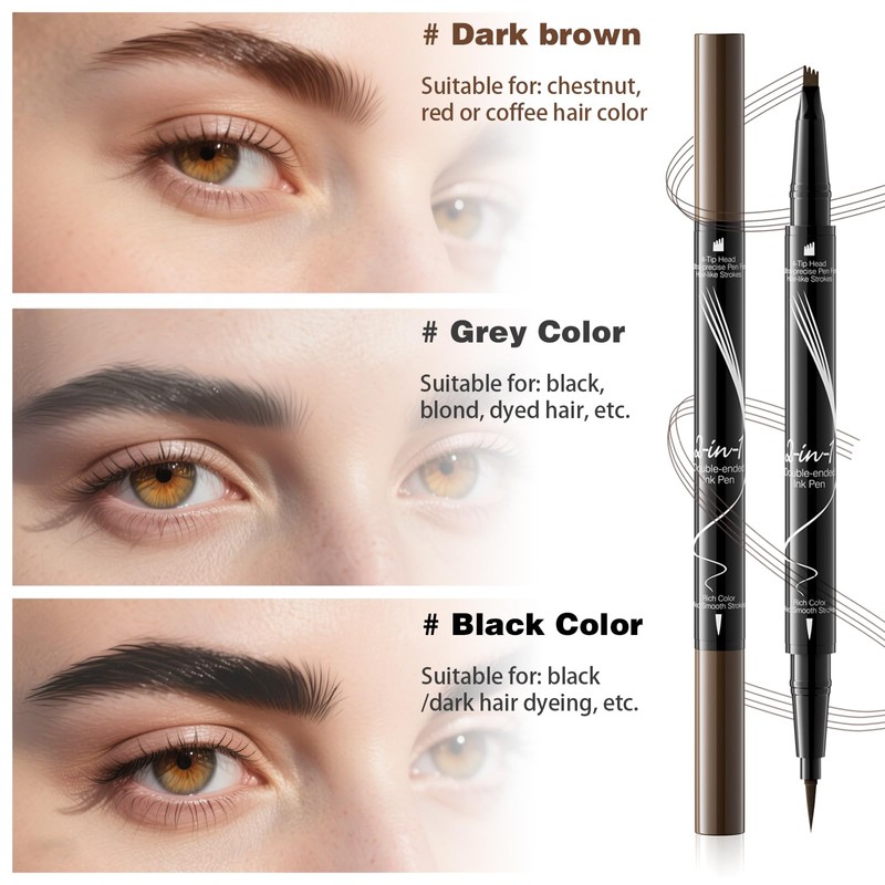 Eyebrow Pencil Waterproof Eyebrow Pencil 2-in-1 Dual-Ended Eyebrow Pencil (Black)