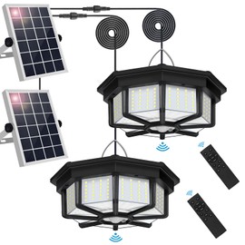 Solar Shed Lights Indoor Outdoor, Aqonsie 288LED Solar Powered Motion Sensor Pendant Light Daytime Available, Solar Indoor Light with 5 Lighting Modes & Remote for Shed Gazebo Barn Garage Home, 2 Pack