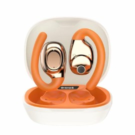 FOSENHL Wireless Ear Buds with Silicon Ear Loops,30hrs Playtime,Bluetooth 5.3 OWS Over Ear Sport Headphones with Hooks,3D HiFi Stereo,Microphone,siri Support,specifical Tuning for US Music.Orange