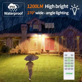 intelamp Solar Flood Lights Outdoor Motion Sensor with Remote Control,6000mAh 1200LM Warm White Solar Motion Sensor Lights Outdoor, 270° Wide Illumination, IP65 Waterproof, Solar Security Flood Light