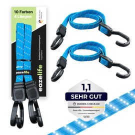 Set of 2 Rubber Tension Straps, Adjustable Reflective Wide Band Expander with Metal Hooks, Heavy Duty for Car, Bicycle and Outdoor Activities (10 Colours, 4 Lengths) (60 cm, Glacier)