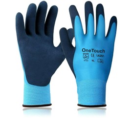A406 5 Pairs Blue Waterproof Fully Latex Coated Nylon Safety Work Gloves Heavy Duty Grip Gloves Winter Gloves Builder Gloves (Large/9)