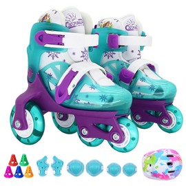 PowerRider Roller Skates for Girls Adjustable Size Inline Skates for Kids Boys with Flashing Wheels Birthday Gift (Fluorescent Green, US 10-13（16CM-19CM）)