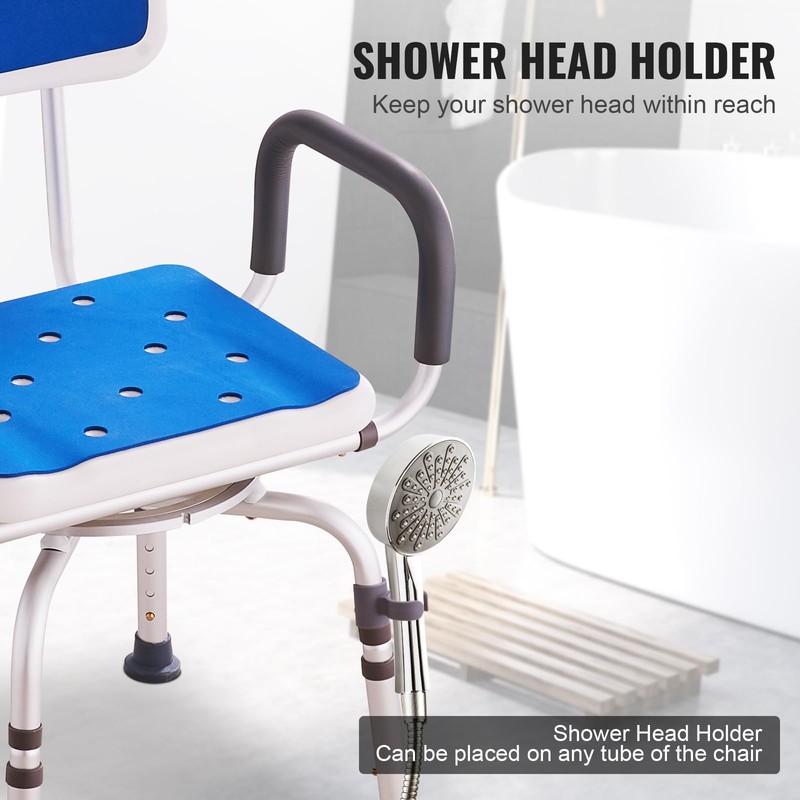 VEVOR Swivel Shower Chair 360 Degree, Adjustable Shower Seat with
