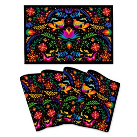 Mexican Placemats Set of 4 Linen 12"x18" Mexican Flower Decorative Kitchen Table Mats for Dining Kitchen Party Home Decor Washable Place Mats