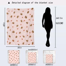 ainori Gingerbread Man Christmas Decorative Throw Blanket,Candy Snowflake Print Decoration,Flannel Winter Pink Blankets for Couch Sofa,Holiday Decor,Xmas Festival Gifts for Girls Kids 50x60 Inch