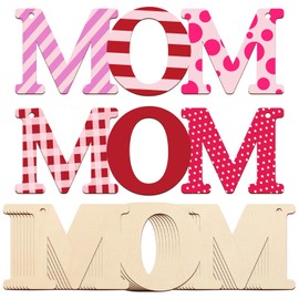 Wooden MOM Letter Ornaments to Paint 7 Inch, Large Size Mothers Day Wooden Cutout DIY Blank Unfinished Wood Discs Mother's Gifts Ornament for Crafts Hanging Decorations(10PCS)
