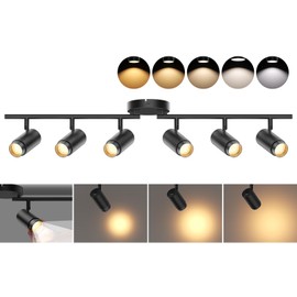 TuyuBEE 5-Color Zoomable 6 Light Track Lighting Fixtures Ceiling for Kitchen, Dimmable LED Track Lighting Kit, Ceiling Spotlight Flush Mount Adjustable Directional Spot Lights Indoor, CRI90 45W, Black