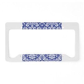 CafePress Navy Blue Damask License Plate Holder Aluminum License Plate Frame, License Tag Holder