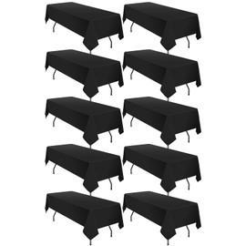 10 Pack 60 x 102 Inch Tablecloth, Black Tablecloth for 6 Feet Rectangle Tables, Stain and Wrinkle Resistant Washable Fabric Table Cloth for Wedding Party Dining Table Buffet Parties and Camping
