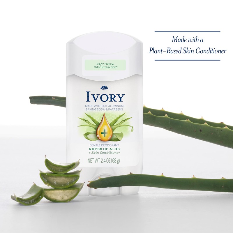 Ivory Aluminum Free Deodorant, Notes of Aloe, 24hr Gentle Deodorant,