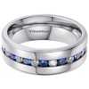 BESTTOHAVE Mens Titanium Ring With Blue Sapphire CZ Classic Wedding