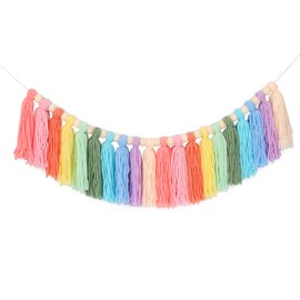 G2PLUS Rainbow Tassel Garland, Colorful Pastel Tassel Banner with 20PCS Coloful Tassels and Wood Bead for Girls Bedroom Birthday Party Decor-Multicolor
