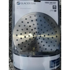 Glacier Bay Round 8in Shower Head Brushed Nickel Rub clean Nozzles 1002 349 807