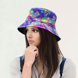 YAMEIZE Trendy Bucket Hat Summer for Women Men Teens Double-Side Fishing Hats Stylish Reversible Bucket Hat Mushroom Hat Sun Hiking Beach Outdoor, Purple Jellyfish