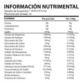 Mineral Premium 60 Tabletas De 875mg. Magnesio, Potasio, Zin Sin Sabor