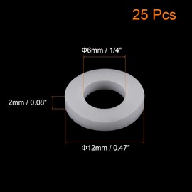 TOP-VIGOR 25Pcs PTFE Flat Washers 12mm OD 6mm ID 2mm Thickness Sealing Gasket Flange Gasket for Faucet Pipe Water Hose, White