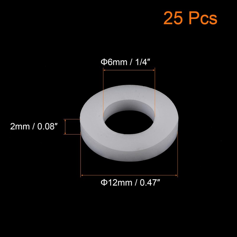 TOP-VIGOR 25Pcs PTFE Flat Washers 12mm OD 6mm ID 2mm
