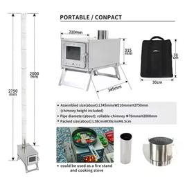 Portable Camping Stove with Case, Stainless Steel Hot Tent Stove for Winter, Ultralight Tent Stove Wood Burning with Gloves,Outdoor Camper Home Fathers Chirstmas New Year Gift