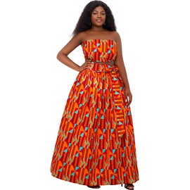 SHENBOLEN Women African Print Skirt Kente Traditional Wax Print Adjustable Strap Maxi Skirt(One Size,D)