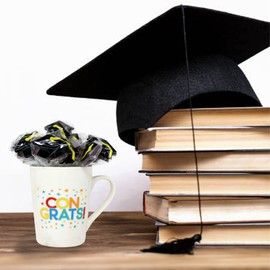 Graduation Hat Lollipops - Grad Party Suckers - Graduation Party Favors - 12 Individually Wrapped Graduation Candy Pops - Graduation Decorations - Black Graduation Party Supplies