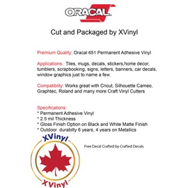 Oracal 651 Gloss Black Great for All Vinyl Projects (12" x 5ft) - Bonus Maple Leaf Decal …