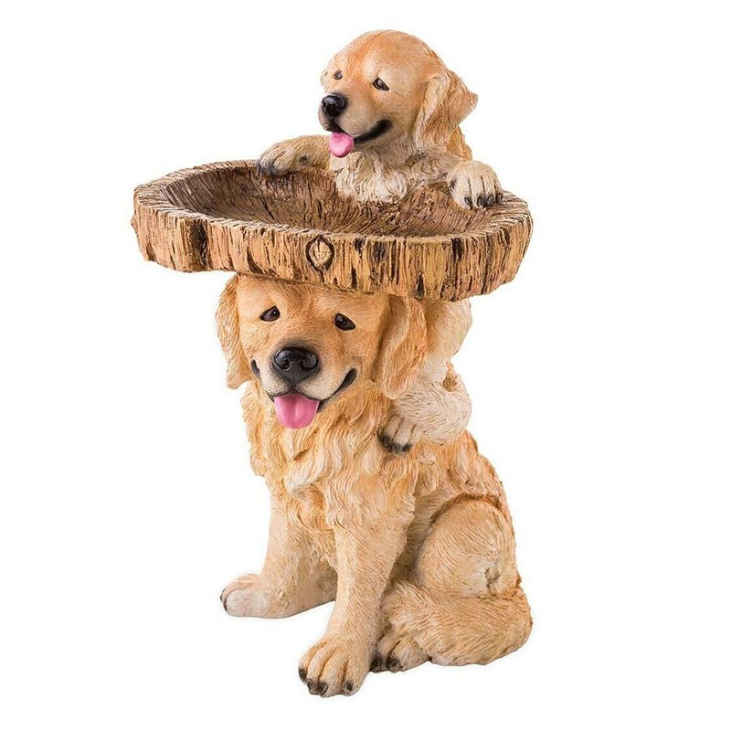 Resin Bird Bath Statue Puppy Tree Ornaments Bird Feeder for