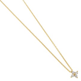 Accessory Shop Piena Cubic Zirconia 925 Silver Flowers, 4 Pieces, Cool, Simple, Classic, Daily, 15.7 inches (40 cm), Azuki, Small, Silver Gold, Pink Gold Necklace, Women's