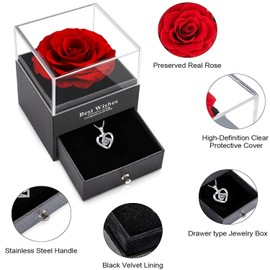 NEWUPZSI Real Eternal Rose Flower Jewellery Gift Valentine's Day for Her with Splitter Necklace Preserved Rose for Valentine's Day, Mother's Day, Birthday