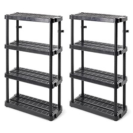 Gracious Living 4 Shelf Adjustable Ventilated Medium Duty Shelving Unit 14 x 32 x 54.5" Organizer System for Home, Garage, Basement, and Laundry, Black (2 Pack)