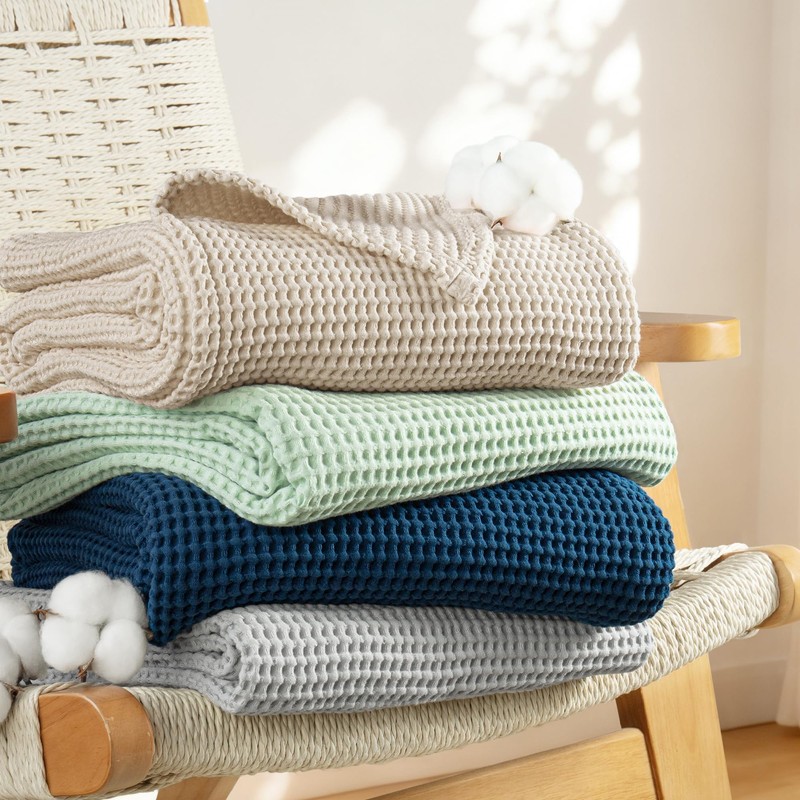 Exclusivo Mezcla 100% Cotton Waffle King Size Blanket, Khaki
