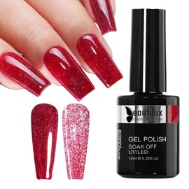 beautilux Red Reflective Glitter Gel Polish, 1Pcs Red Reflective Glitter Color Gel Nail Polish for Manicure Salon at Home (10ML)