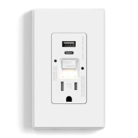 ELEGRP GFCI Outlet with USB Ports and Nightlight, 15 Amp Self-Test GFCI Combination with USB Ports, Tamper Resistant GFCI USB Outlet w/Nightlight, Wall Plate Included, UL Listed, Matte White, 1 Pack