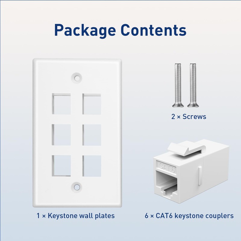 ZoeRax Ethernet Wall Plate Outlet, 6 Port Matte Keystone Wall