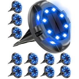 Biling Solar Pathway Lights Outdoor Uplight Sidelight, 12 Packs Blue Bright Solar Ground Lights Walkway Lights Waterproof Solar Deck Lights for Yard Walkway Garden Poolside