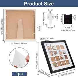 OLYCRAFT 34 x 34 cm Square Wooden Photo Frame Stand Black Picture Frame for 16 Photos Multiple Picture Frames with Clear Window for Table Stand and Wall Mounting - 2 cm Thickness