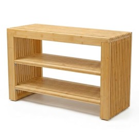 Adabor Bamboo Wood Shoe Rack with Bench, 3 Levels Shoe Cabinet - Shoe Bench for Hallway, Hallway - Shoe Stand Shoe Organiser, Height Adjustable & Non-Slip (75 cm Shoe Rack)