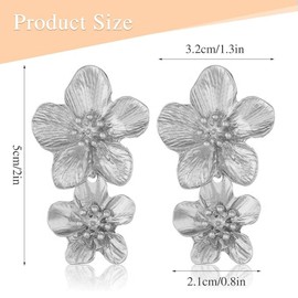 Huacan Women's S925 Stud Earrings Large Leaf Flower Pattern Hypoallergenic Earring Fashion Jewellery for Women and Girls Gold Silver, Zinc