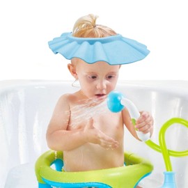 Verstellbarer Augen- und Ohrenschutz, 1 Stück, in Blau, weicher Shampoo Schutz für Kleinkinder und Erwachsene, Duschhaube Kinder, Baby Shampoo Kappe, Haarwaschhilfe für Haare waschen ohne Tränen
