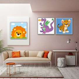 Hiolife Paint by Numbers for Kids & Beginner, DIY Acrylic Painting Gift Kits - 8 x 8 inch 3 Pack (Wooden Framed)