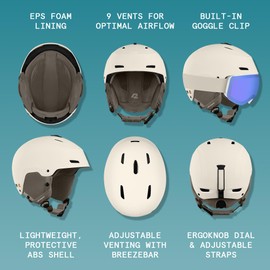 Retrospec Zephyr Ski Helmet - Snowboard Helmet for Adults & Youth- Adjustable Fit Snow Helmet with Protective Shell, and Breathable Vents for Men, Women, Boys and Girls