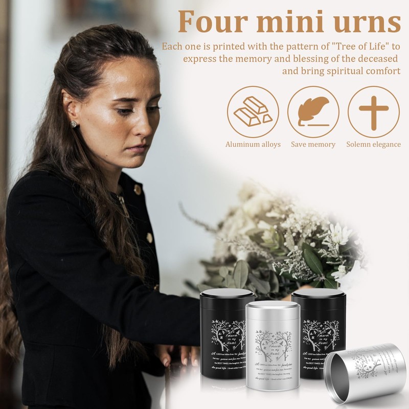 4Pcs Small Urns for Human Ashes Aluminium Alloy Mini Cremation