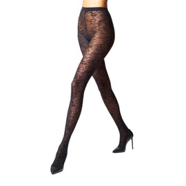 Wolford Snake Jacquard Tights For Women 30 Denier Matte Snakeskin Patterned with Soft Knitted Waistband Circular Knit Design Black Large