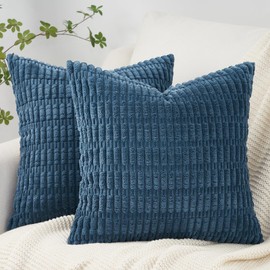 Topfinel Blue Cushion Covers 45cm x 45cm,Corduroy Decorative Fluffy Pillows Cases,Cushions Cover 18x18 inches with Invisible Zipper for Sofa Bed Livingroom Bedroom,Pack of 2
