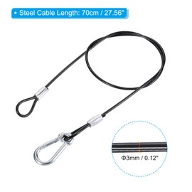 PATIKIL Stainless Steel Safety Cable 27.6"/70cm, 2Pack 3mm Flexible Security Wire Rope Lock Double Loops with Hook for Stage Lighting Luggage, Black