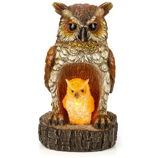 VP Home Mom and Baby Rustic Owls Solar Powered LED Outdoor Decor Garden Light Owl Statue Solar Powered Garden Light Christmas Gifts for Outside Patio Lawn Ornament