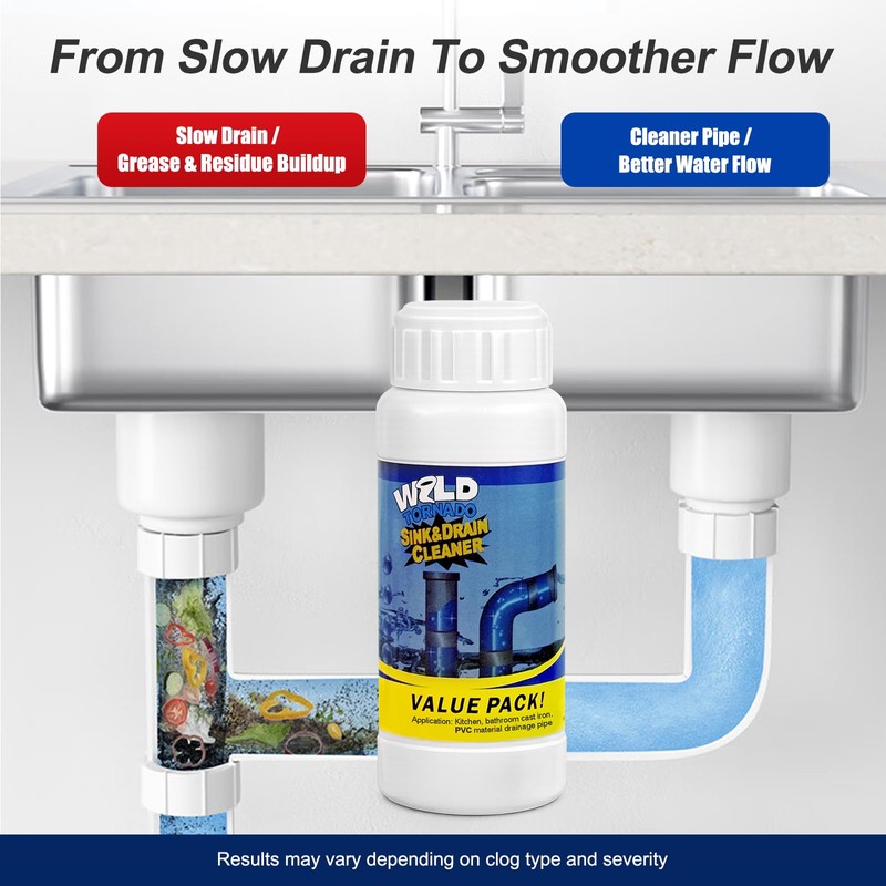 Wild Tornado Sink and Drain Cleaner for Kitchen Bathroom Sink