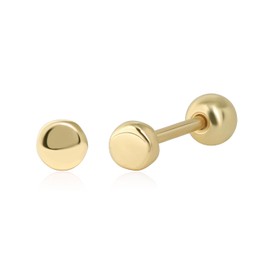 Ball Screw Back Earrings 925 Sterling Silver Studs Safety Ball Back Sleep-On Stud Earrings for Men Women Unisex Hypoallergenic, 2.8mm Circle, Gold