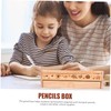 TEHAUX Double Layer Wooden Pencil Box Multifunctional Storage Case for